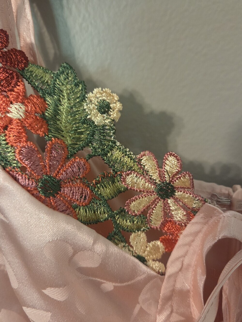 Lulus Womens Ethereal Muse Light Pink Satin Embroidered Midi Slip Dress. Sz S - Picture 10 of 12